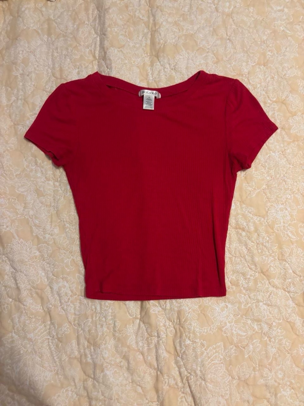 Bozzolo Red Ribbed Short Sleeve Tee